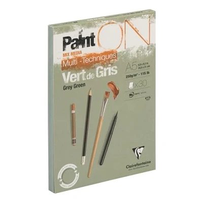 Imagen de Clairefontaine 975704C Bloc Papel de dibujo multitécnicas PaintON 30 hoja Grano ligeramente rugoso 100% celulosa A5 (14,8 x 21 cm) 250 g Verde gris