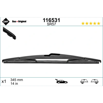 Imagen de Limpiaparabrisas Swf Rear 116531 345mm posterior Estándar HONDA: CR V 3, JAZZ 2, 4, NISSAN: NV200 Furgón / Familiar, X Trail, Leaf II