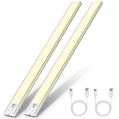 Imagen de OUILA Luz de Armario con Sensor Movimiento 3000K Recargable Nocturna, 41CM Regulable Lampara LED Adhesiva para Gabinete, Pasillo, Escalera, Sótano, Cocina, Garaje 2PCS