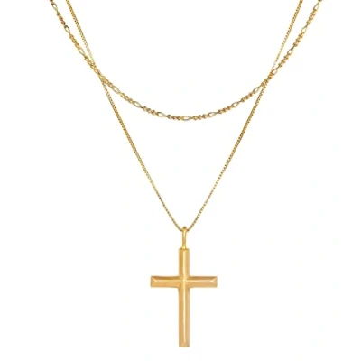 Imagen de Kuzzoi collar de plata para hombre con colgante cruz (30 mm), en ley 925 pulida, cadena diseño atemporal, longitud 50 cm, Oro