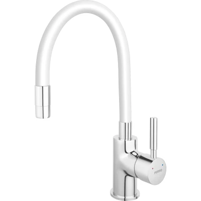 Imagen de Grifo de cocina blanco flexible giratorio 360 monomando