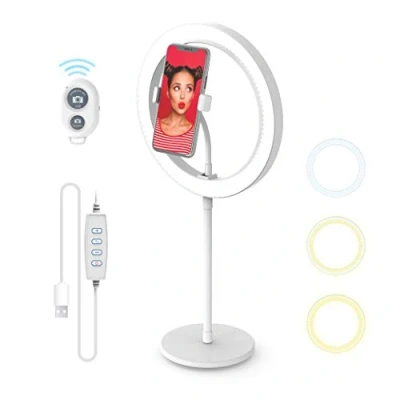 Imagen de DigiPower DP VRLK10 Anillo de luz con Soporte, 3 Modos iluminación y 10 Niveles Brillo, Soporte para Smartphone (iOS/Android), Youtube, TikTok Vlogging