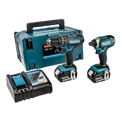 Imagen de Makita DLX2131TJ 18V Li ion LXT Kit combinado de 2 piezas compuesto por DHP482Z y DTD152Z completo con baterías 5.0 Ah cargador suministrado en una funda Makpac