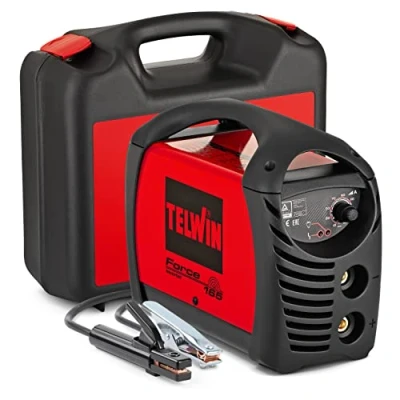 Imagen de Telwin 815863 Force 165 Soldadora inverter a electrodo MMA con casque de soldadura automático y accesorios para soldadura, 230 V, 4,23 kg, Rojo