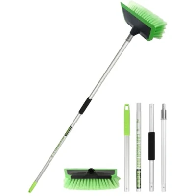 Imagen de Cepillo Lavado Coche de 2 En 1 con Escobilla Goma PBT 60&quot; 151 cm Mango Largo Ajustable para Interior Exterior Camión Automóvil RV Barco Cubierta Casa Revestimiento Limpieza Barrido Nieve