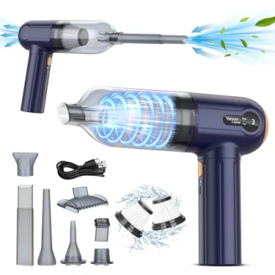 Imagen de Aspirador De Mano, 15000 Pa Potente Aspiradora Coche, 4 En 1 Y Soplador Polvo Ligero, Pantalla Led, Mini Recargable Por Usb Para Hogar Limpieza Pelo Mascotas