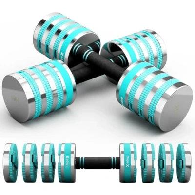Imagen de Dripex Mancuernas Ajustables de 2,5 kg/5 kg/10 kg, Juego con Mango Antideslizante para Entrenamiento Gimnasio en Casa Fitness Hombres y Mujeres (10 kg x 2/Juego Azul)