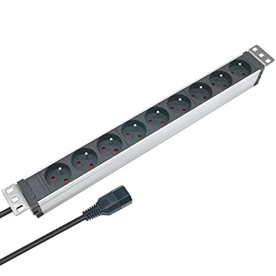 Imagen de WAYTEX 37320 Diadema de Aluminio con 9 enchufes 19 Pulgadas, Cable 1,80 m, Enchufe C14, Fijaciones orientables