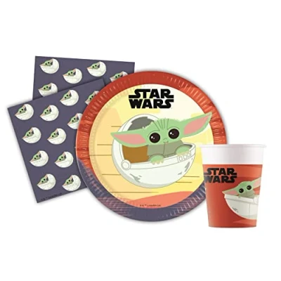 Imagen de Ciao Kit Vajilla de Fiesta Star Wars Grogu Baby Yoda para 8 personas (36 pcs: platos Ø23cm, vasos 200ml, 20 servilletas 33x33cm) papel FSC