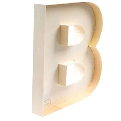 Imagen de Letra B rellenable de madera sin terminar hecha a mano