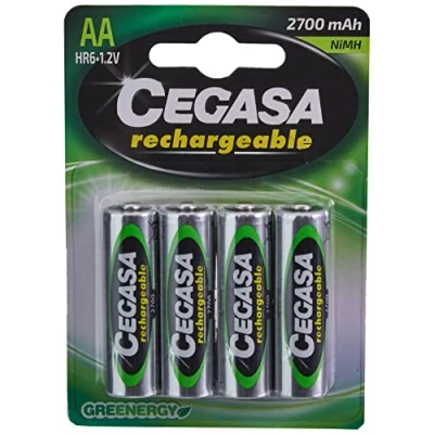 Imagen de CEGASA Rechargeable Pack 4 Pilas HR6 2700 mAh, Color Verde