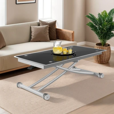 Imagen de mesa de centro URBANA con tapa cristal templado, plegable en comedor