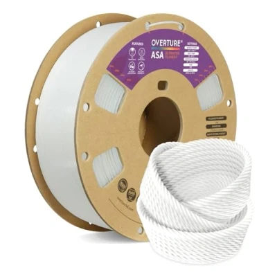 Imagen de OVERTURE Filamento ASA 1.75mm 1kg(2.2 lbs), Para Impresora 3D, Resistente al Calor y a la Intemperie, Precisión Dimensional +/ 0.02mm(Blanco)