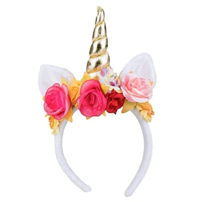 Imagen de Boland 04288 Cinta para el pelo Rosy Unicorn, multicolor, con flores, carnaval, fiesta temática, JGA