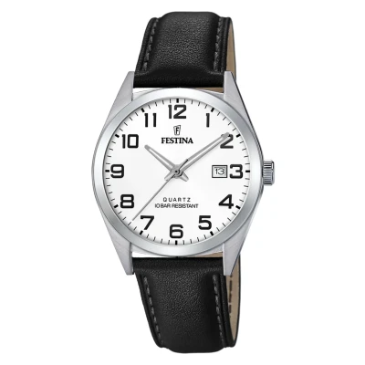 Imagen de Reloj FESTINA para Hombre F20446/1 Acero Clasico Caja de Inoxidable 316l Plateado Correa Cuero Negro