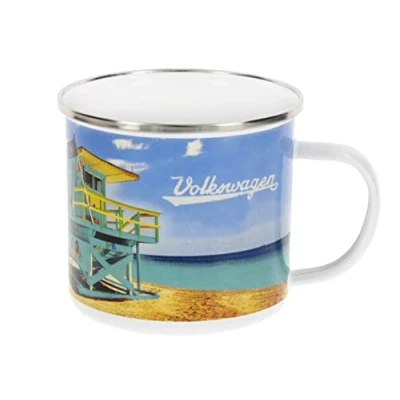 Imagen de BRISA VW Collection Volkswagen Taza grande de esmalte para cafété o cappuccino T1 Bus camping (500 ml/Vida en la Playa/Colorido)