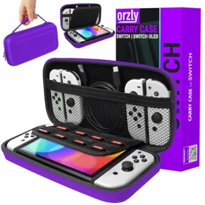 Imagen de Orzly Estuche de Transporte Compatible con Switch y New OLED Console Morado Protector Duro portátil Viaje Bols