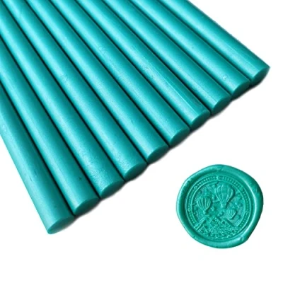 Imagen de 10 palillos de cera sellado verde malaquita para sello cera, AMTOL pistola pegamento, ideal invitaciones boda,sobres tarjetas, envoltura regalo.