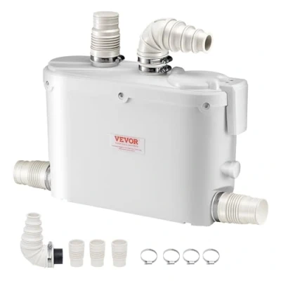 Imagen de VEVOR 500 W Bomba Trituradora de 420 x 140 270 mm con 4 Entradas Agua, Caudal 29 GPM, Altura 8 m, Máquina Descarga Ascendente para Eliminación Aguas Residuales Cocina, Bañera