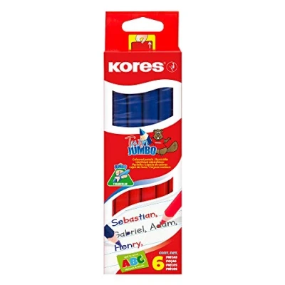 Imagen de Kores Lápiz de dos colores (3 cantos, 3 mm, 6 unidades), color azul y rojo