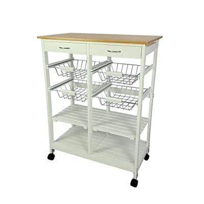 Imagen de Mueble Gestion Carrito Verdulero frutero, Carro de Cocina con Ruedas 4 cestas extraibles bandejas y 2 cajones Oporto 8 Color Blanco