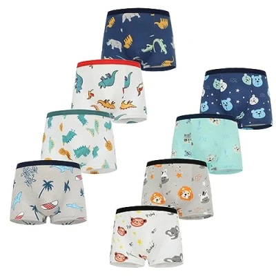 Imagen de FedMois Pack de 8 Calzoncillos Bóxer Algodón Niños, Animales y Dinosaurios, 7 9 años