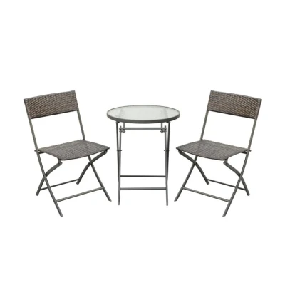 Imagen de Outsunny Conjunto de Muebles Jardín Mesa y 2 Sillas Ratán Sintético con Plegables Vidrio para Terraza Patio Marrón