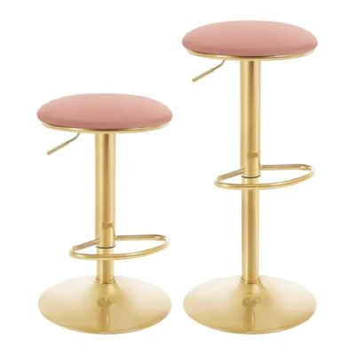 Imagen de WOLTU 2X Taburete de Bar Sillas Regulables en Altura 61 a 82 cm, Asiento Acolchado Terciopelo, Giratorias Muebles Cocina Silla Comedor Rosa BH302rs 2