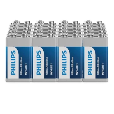 Imagen de Philips Ultra 9V, baterías alcalinas 6LR61, Esenciales para detectores de Humo y radios, Paquete 20