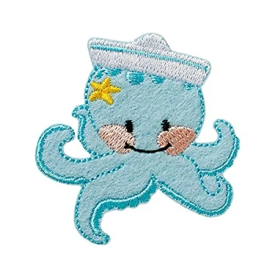 Imagen de pulpo animales Parches termoadhesivos bordados aplique para ropa, tamaño: 5,1 x 5,6 cm