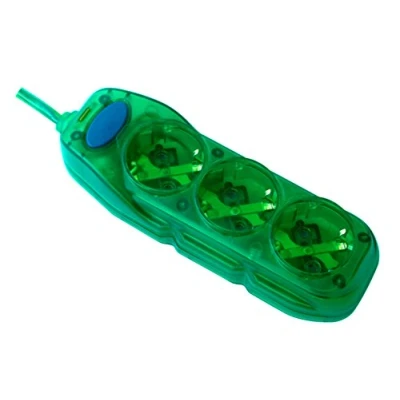 Imagen de Electraline 59640 Regleta de 3 Tomas con Interruptor, Cable 3G1 m, Color Verde Transparente