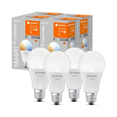 Imagen de LEDVANCE SMART+ Lámpara LED WIFI,mate, 14W, 1521lm, forma de lámparaclásica con casquillo E27, luz color y blanca, control por app o voz, vida útil hasta 20.000HR,Paquete 4
