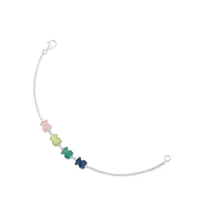 Imagen de TOUS Pulsera de Plata Primera Ley para Mujer con Motivo Oso 4 Gemas Multicolor, 17,5 cm Largo, Elegante y Única, Colección Color