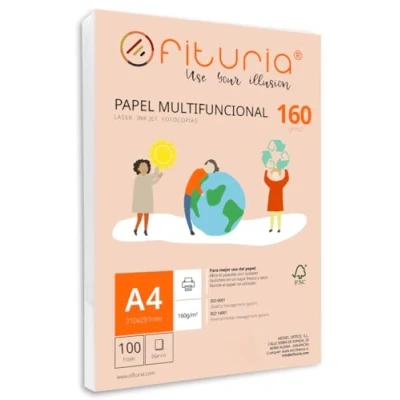 Imagen de Paquete de folios A4 160gr con 100 Hojas Blancas, Papel Multifuncional para Uso Escolar y Entornos Laborales. Ideal impresoras láser, inyección o fotocopiadoras Ofituria