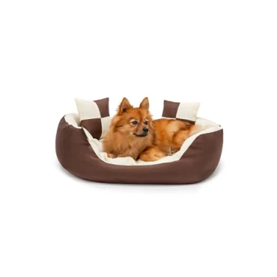 Imagen de lionto Cama para Perros 4 en 1 cojín Cesta con Reversible, (S) 65x50 cm Marrón/Beige