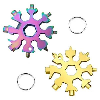 Imagen de 2 Piezas 18 En 1 Copo de Nieve Multi Herramienta, Llave Nieve,Herramienta Tornillo Nieve,Botella Aventura Herramienta ​para Exterior Interior (Dorado + Colorido)