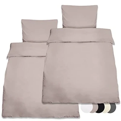Imagen de Beautissu Julie 2 Juegos de Ropa Cama algodón 135x200 cm con Fundas edredón y Almohada 80x80 para Todas Las Temporadas Taupe