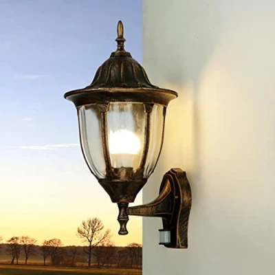 Imagen de Licht Erlebnisse Lámpara de pared exterior MILANO estilo retro color cobre con detector movimiento E27 IP23, Aplique Farol para jardín y terrazas