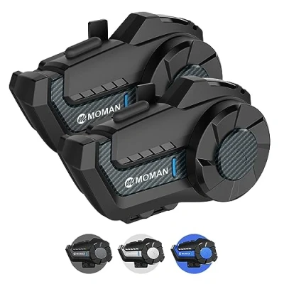 Imagen de Moman Intercomunicador Casco Moto, H2 Pro【2 Piezas Fibra de Carbono】 Interfono Manos Libres Motociclismo Auriculares Sistema Comunicación 1000M, Moto