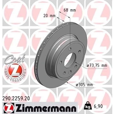 Imagen de ZIMMERMANN COAT Z 290.2259.20 Disco de freno 305 20 6/5 5 121 ventilación externa revestido JAGUAR: XK 8 Cabrio, XJ Berlina