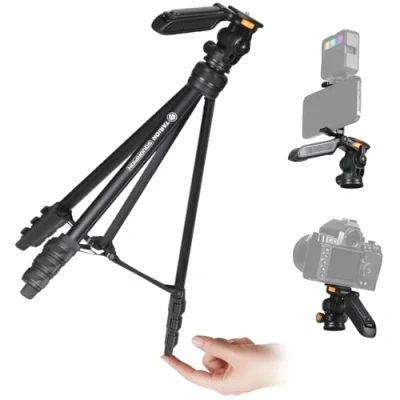 Imagen de TARION Tripode Camara Reflex Compacto: para Movil Viaje Fotografia Ligero con Cabezal de Trípode Desmontable y Pinza Teléfono Móvil DSLR Fotografico Video Vlog Stream
