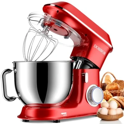 Imagen de 9.5L Batidora Amasadora, DOBBOR 1500W Profesional Movimiento Orbital Robot de Cocina Amasador 5 Funciones (Amasar, Batir, Mezclar, Montar, Emulsionar), 7 Velocidades, Bol Acero Inoxidable.