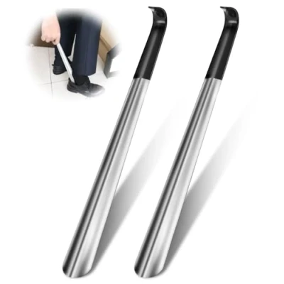 Imagen de Bixury Calzador de Zapatos Largo, 2 piezas Largo Metalico Resistente 42cm, Acero Inoxidable con Funda Negra para Botas, Un Gran Ayudante Calzarse