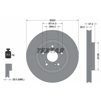 Imagen de TEXTAR PRO 92284603 Disco de freno 300 28 05/09 114,3 ventilación interna revestido sin perno sujeción rueda, buje rueda HONDA: ACCORD 8