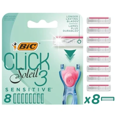 Imagen de BIC Click 3 Soleil Sensitive, Paquete de 8 Cuchillas Afeitar Recambio