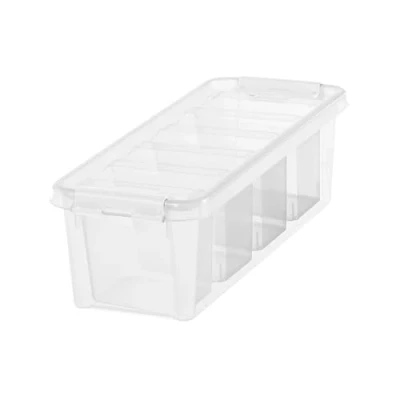 Imagen de SmartStore caja de almacenamiento plástico pequeña 3.5L con 4 separadores y tapa Apilable encajable Garantía 10 años Segura para Alimentos Cierre Clip L38 x W14 H11 cm