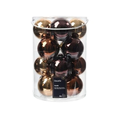 Imagen de Kaemingk bolas de Navidad cristal, 8 cm, 16 unidades, brillantes, grandes para árbol Navidad, decoración y adornos mezcla marrón
