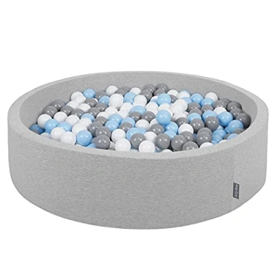 Imagen de KiddyMoon Piscina De Bolas 120X30cm/200 Redondo Grande para Ninos,Hecha En La UE, Gris Claro:Gris/Blanco/Azul Claro