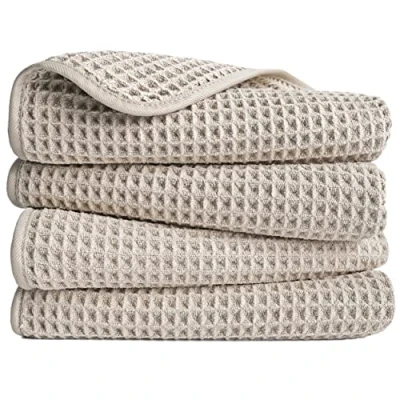 Imagen de Polyte Toalla de Manos Microfibra superabsorbente antipelusa Secado rápido Punto gofrado Beige 40 x 76 cm Pack 4