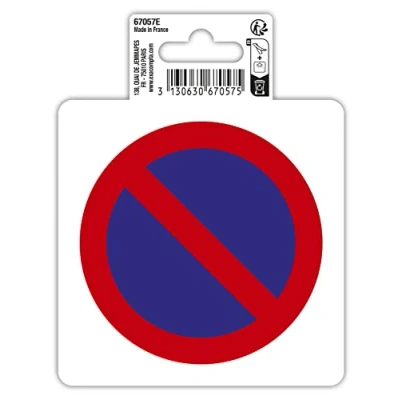Imagen de Exacompta Ref. 67057E 1 pictograma adhesivo redondo NO PARKING En vinilo PVC tratado antideslizante Acabado brillante Diámetro: 10 cm Colores: rojo y azul
